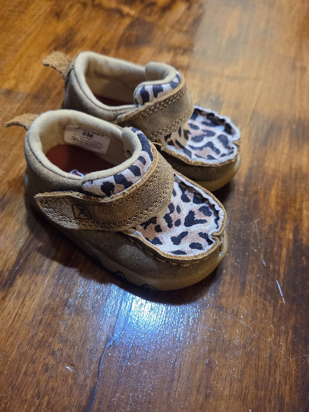 Twisted X Leopard Infant Baby Shoes Size 2M Moc Leather Upper Western Cowboy